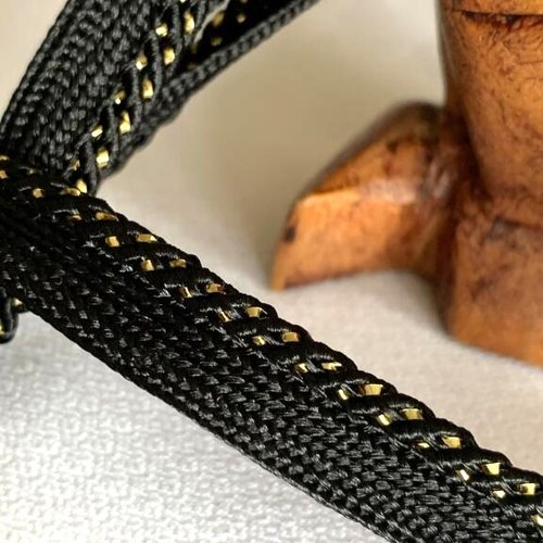 Dépassant, passepoil, 8 mm de large, couleur : noir et or, en polyester, produit français, pour robes, vente au mètre
