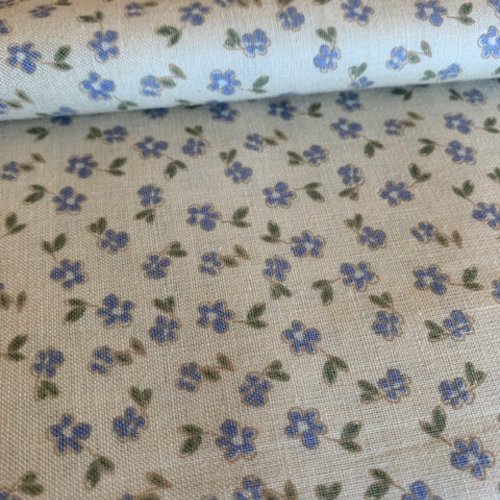 Tissu en coton, güttermann, jaune paille, petites fleurs bleues, couture, patchwork, vente par 25 cm/145 cm