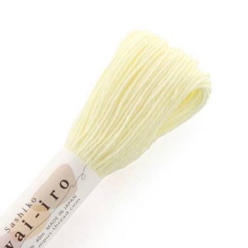 Fil sashiko, les pastels du printemps, de marque olympus, coloris citron pastel, échevette de 40 mètres, vente à l'unité
