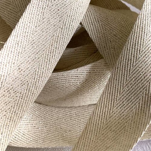 Ruban aux chevrons, en coton et lurex, 80 et 20 %, argent, large de 25 mm, fabriqué en italie, vente au mètre