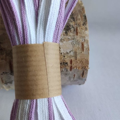 Ruban de passepoil, dépassant, en coton lilas et blanc, 5 mm de large, made in france, vente au mètre