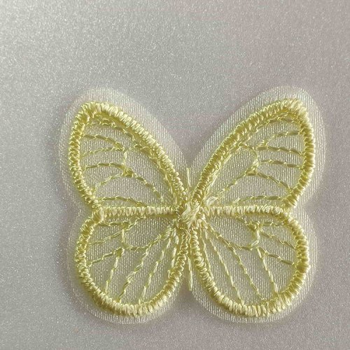 Papillon en tulle brodé, 4 cm/3.5 cm, de couleur paille, embellissements, décorations, à coudre, prix pour 3 articles