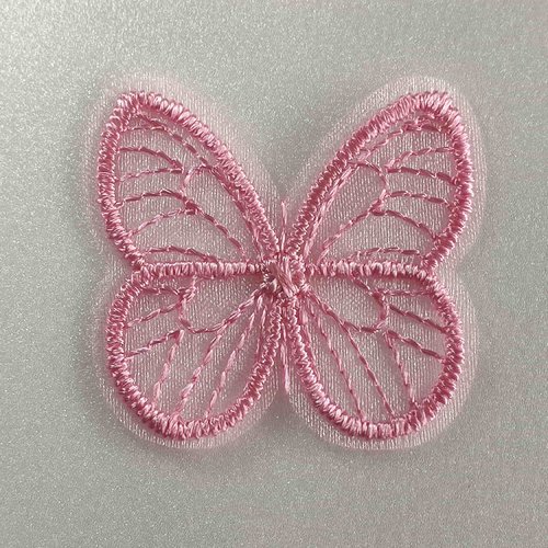 Papillon en tulle brodé, 4 cm/3.5 cm, rose, embellissements, décorations, à coudre, prix pour 3 articles