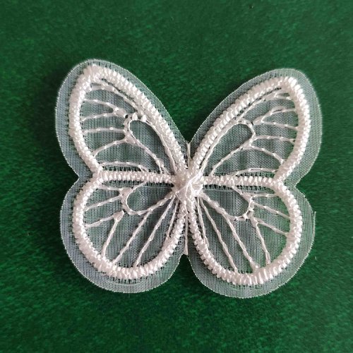 Papillon en tulle brodé, 4 cm/3.5 cm, de couleur blanc cassé, embellissements, décorations, à coudre, prix pour 3 articles