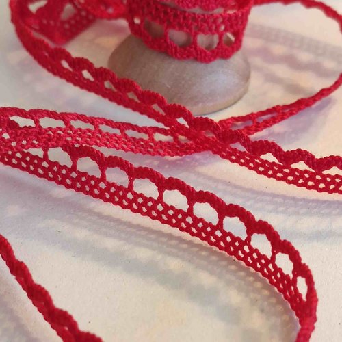 Dentelle en arcs, en coton rouge, 9 mm de large, pour vos embellissements, créations, vendue au mètre