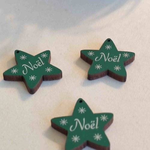 Noël : bouton en bois décoratif, en forme d'étoile, vert et blanc, pour sublimer vos créations, vente à l'unité