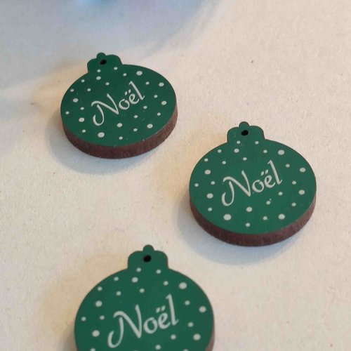 Noël : bouton en bois, décoratif, vert, en forme de boule, fabrication française, 2.4 cm, vente à l'unité