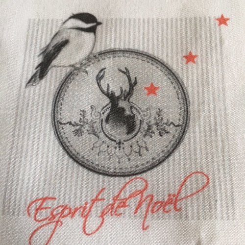 Coupon à coudre,  un oiseau sur la branche,esprit de noël, en coton fin, 6 cm / 7 environ, neuf, vente à la pièce, lavable