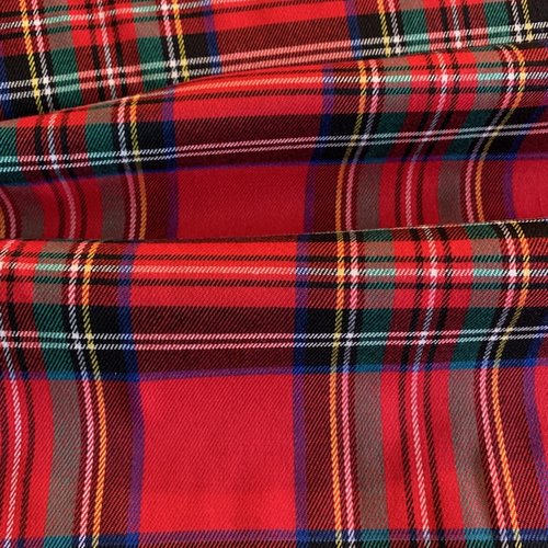 Tartan, tissu de gabardine écossaise, rouge majoritaire, en polyester, élasthanne, large de 140 cm, vente par 25 cm de haut