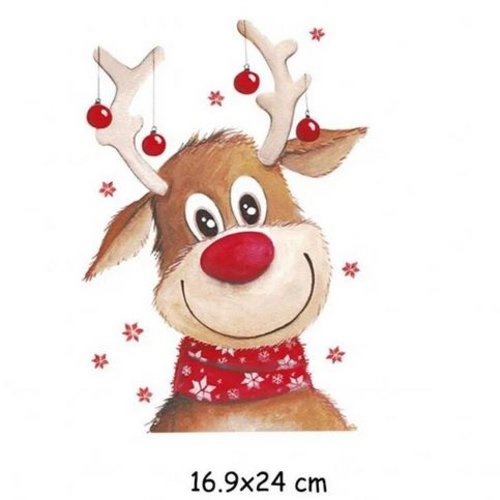 Noël : appliqué, transfert, renne de noël, guirlandes aux bois, 16.9./24 cm, sur sac, vêtement, vente à l'unité