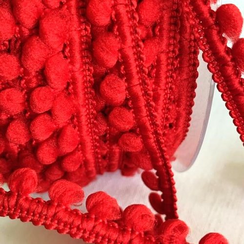 Nouveau : ruban de minis pompons, de couleur rouge, large de 10 mm, pompon de 6 mm, polyamide, vente au mètre