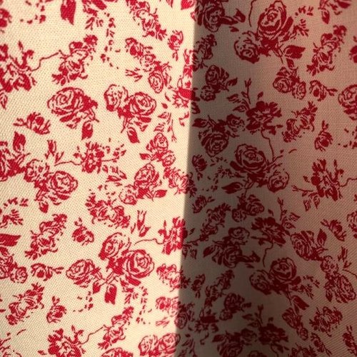 Tissu en coton, fond naturel, roses rouges, textile lisse et tissé, de bon grammage, vente par 25 cm/132 cm de laize