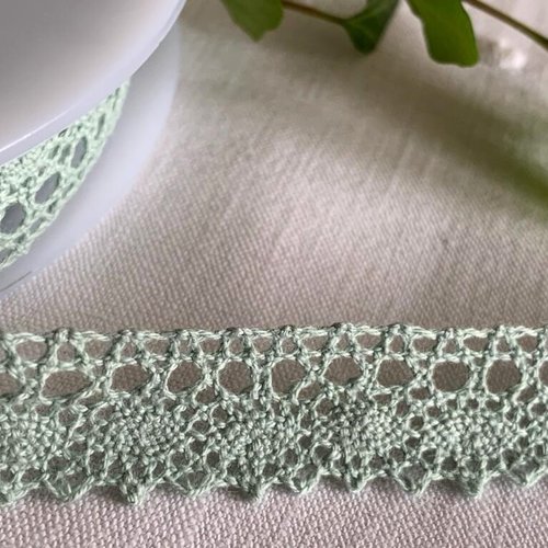Dentelle en coton, 15 mm de large, printanière, vert amande, couture, embellissement, décoration, abat-jour, vente au mètre