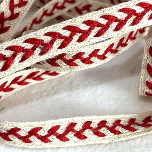 Ruban en lin et coton, chanvre, de fabrication française, 8 mm de large, naturel et rouge, vente au mètre
