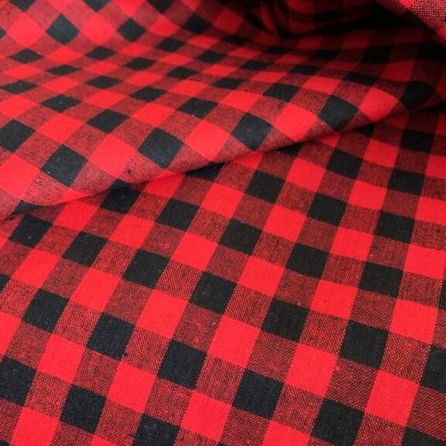 Tissu coton, décor carreaux vichy, rouge et noir, de 1.2 cm, haute qualité, large de 140 cm, vente par 25 cm de haut