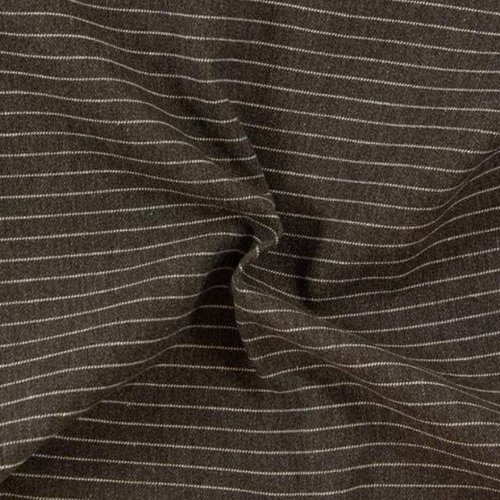 Flanelle de coton bio, 150 cm de large, couleur marron chocolat à rayures écrues, vente par 50 cm de haut