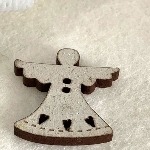 Noël :  boutons bois, décoration, anges  beige et pailletés, environ 2 cm, vente à l'unité