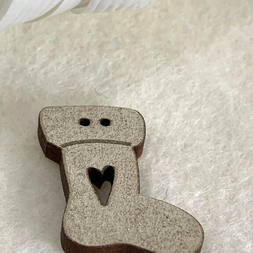 Noël :  boutons bois, décoration, petite botte beige pailleté, environ 2 cm, vente à l'unité