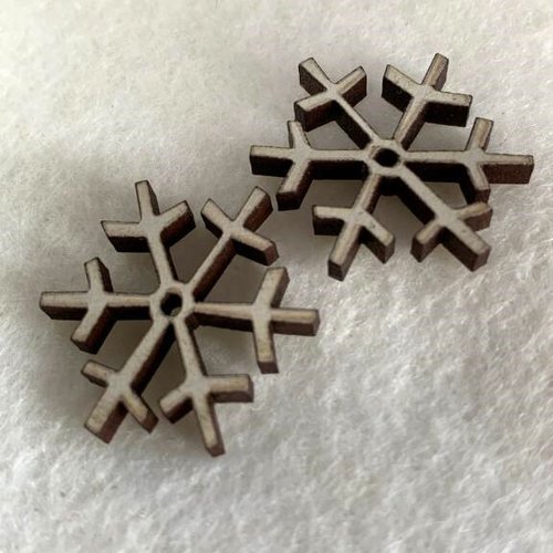 Noël :  boutons bois, décoration, flocon de neige beige pailleté, environ 2 cm, vente à l'unité