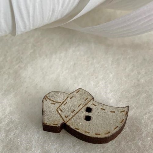 Noël :  boutons bois, décoration, sabot beige pailleté, environ 2 cm, vente à l'unité