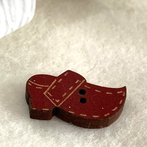 Noël :  boutons bois, décoration, sabot rouge pailleté, environ 2 cm, vente à l'unité