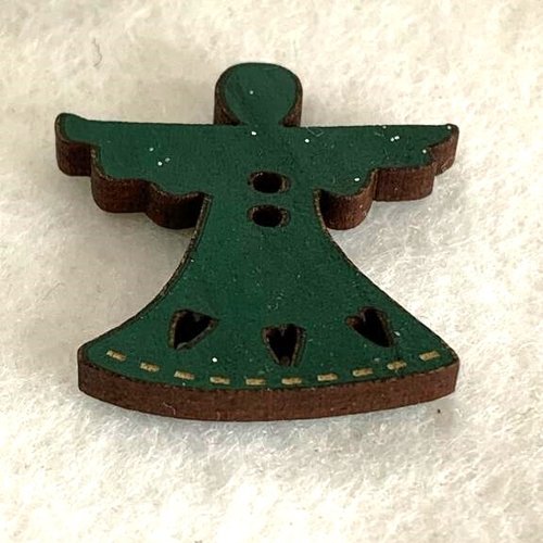 Noël :  boutons bois, décoration, anges verts pailletés, environ 2 cm, vente à l'unité