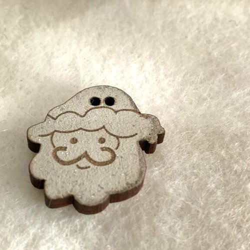 Noël :  boutons bois, décoration, visage santa, beige et pailletés, environ 2 cm, vente à l'unité