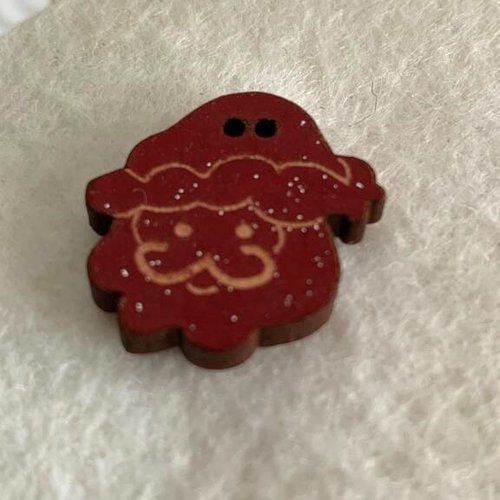 Noël :  boutons bois, décoration, visage santa, rouge et pailletés, environ 2 cm, vente à l'unité