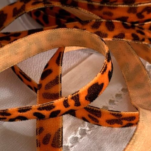 Une fantaisie, un ruban de velours animal, large de 1 cm, orange aux taches marron, pour lacets, vente au mètre