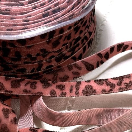 Une fantaisie, un ruban de velours animal, large de 1 cm, rose aux taches marron, pour lacets, vente au mètre