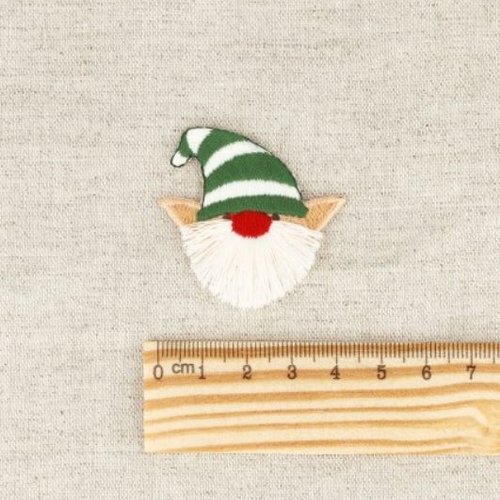 Écusson mignon, noël, petit lutin au chapeau rayé vert et blanc, 4/5 cm, grandes oreilles, vente à l'unité