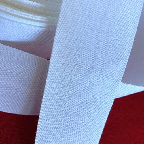 Ruban de coton, sergé à chevrons, écru, couleur naturelle, 36 mm, teinture possible, vente au mètre