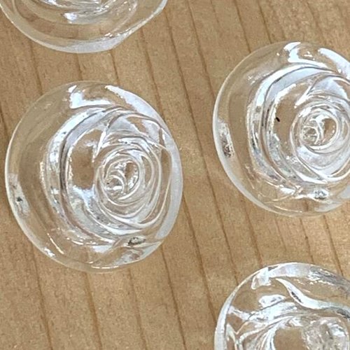 Bouton en verre, 20 mm de diamètre, décor de rose, cristal transparent, à pied, pour embellissement, à l'unité