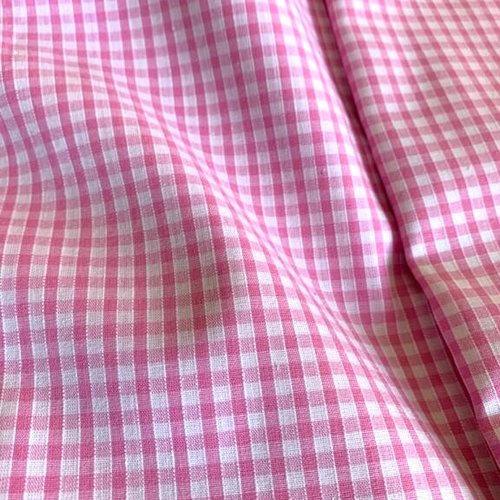 Tissu vichy rose et blanc, en coton, carreaux 3 mm, laize de 150 cm, vente par 25 cm de haut