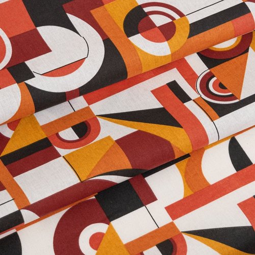 Nouveau : tissu vintage, neuf, en coton, large de 160 cm, orange et noir, vente par 50 cm de haut