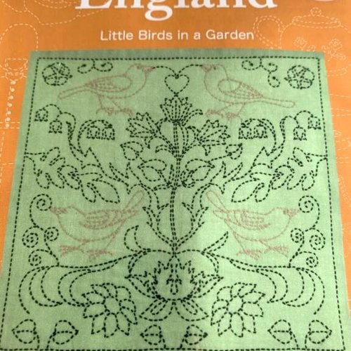 Kit de broderie sashiko, représente ce pays : england, little birds in a garden de tulip, vente par kit