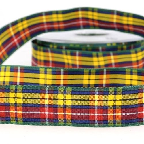 Ruban tartan écossais, jaune prioritaire rouge, large de 16 mm, en polyester, vert bleu blanc, vente au mètre