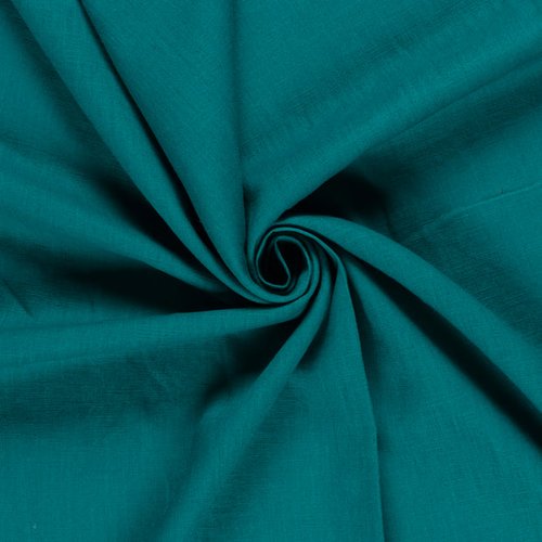 Nouveau : tissu en lin et coton, 75 % et 25 %, de couleur bleu canard, laize de 138 cm, vente par 50 cm de haut