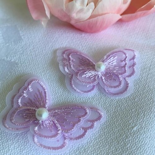 Papillon en tulle brodé, 5 cm/3.5 cm, de couleur lilas, broche, décorations, à coudre, vente à la pièce