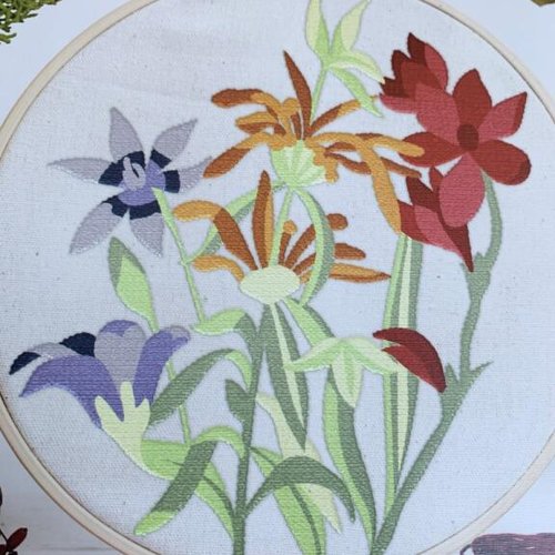 Kit de broderie, rhs, multicolore, " bold bouquet", avec le cercle de 21 cm bambou, toile, fils, aiguille, explication, vente à la pièce