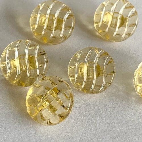 Nouveau bouton en verre, de bohème, 13 mm, avec pied, jaune transparent, surface à motif géométrique, vente à l'unité