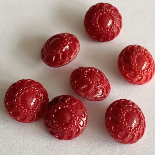 Nouveau : bouton en verre, de bohème, 13 mm, à pied, petite fleur de couleur prune, vente à l'unité
