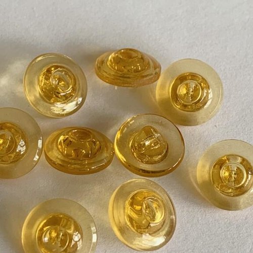 Magique bouton en verre, de bohème, 14 mm, avec pied, jaune miel, surface en relief, vente à l'unité