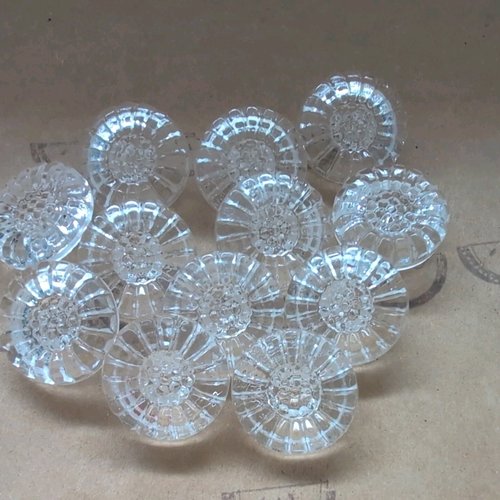 Bouton en verre, 18 mm de diamètre, décor de fleur, cristal transparent, à pied, pour embellissement, vente à l'unité