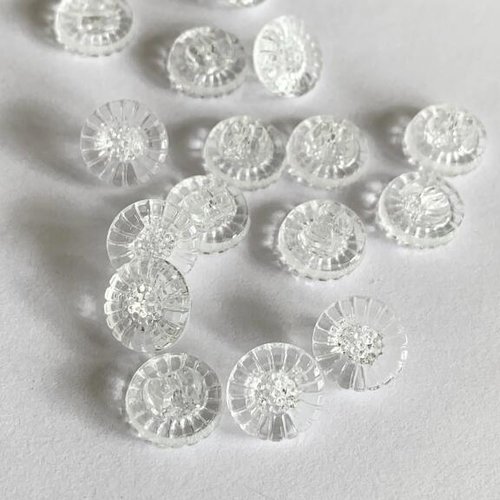 Petit bouton rond, en verre, cristal transparent, 10 mm, pied, haut de 2.5 mm, corsage, poupée, vente à la pièce