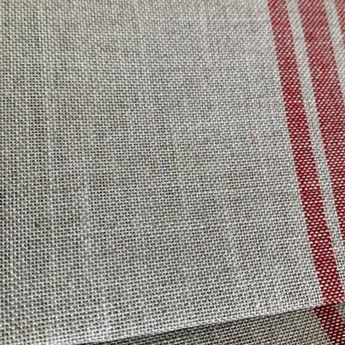 Étamine de lin, 12 fils au cm, toile à broder, couleur naturel, rayures rouges, pour la broderie, laize de 170 cm, vente par 25 cm de haut
