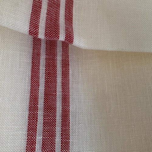 Étamine de lin, toile à broder, 12 fils au cm, de couleur ivoire, rayures rouges, laize de 170 cm, vente par 25 cm de haut