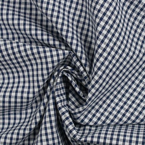 Tissu vichy bleu marine et blanc, en coton, carreaux 3 mm, laize de 150 cm, vente par multiples de 25 cm de haut