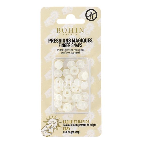 Boutons pression magiques, sans pince, 9 mm, de couleur blanche, 8 par boite, vente au paquet de 8