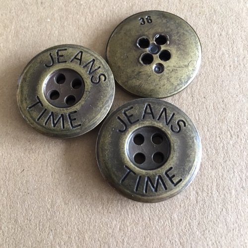 Bouton jean's en métal laiton ancien, à coudre, 4 trous, 22 mm de diamètre, vente à l'unité